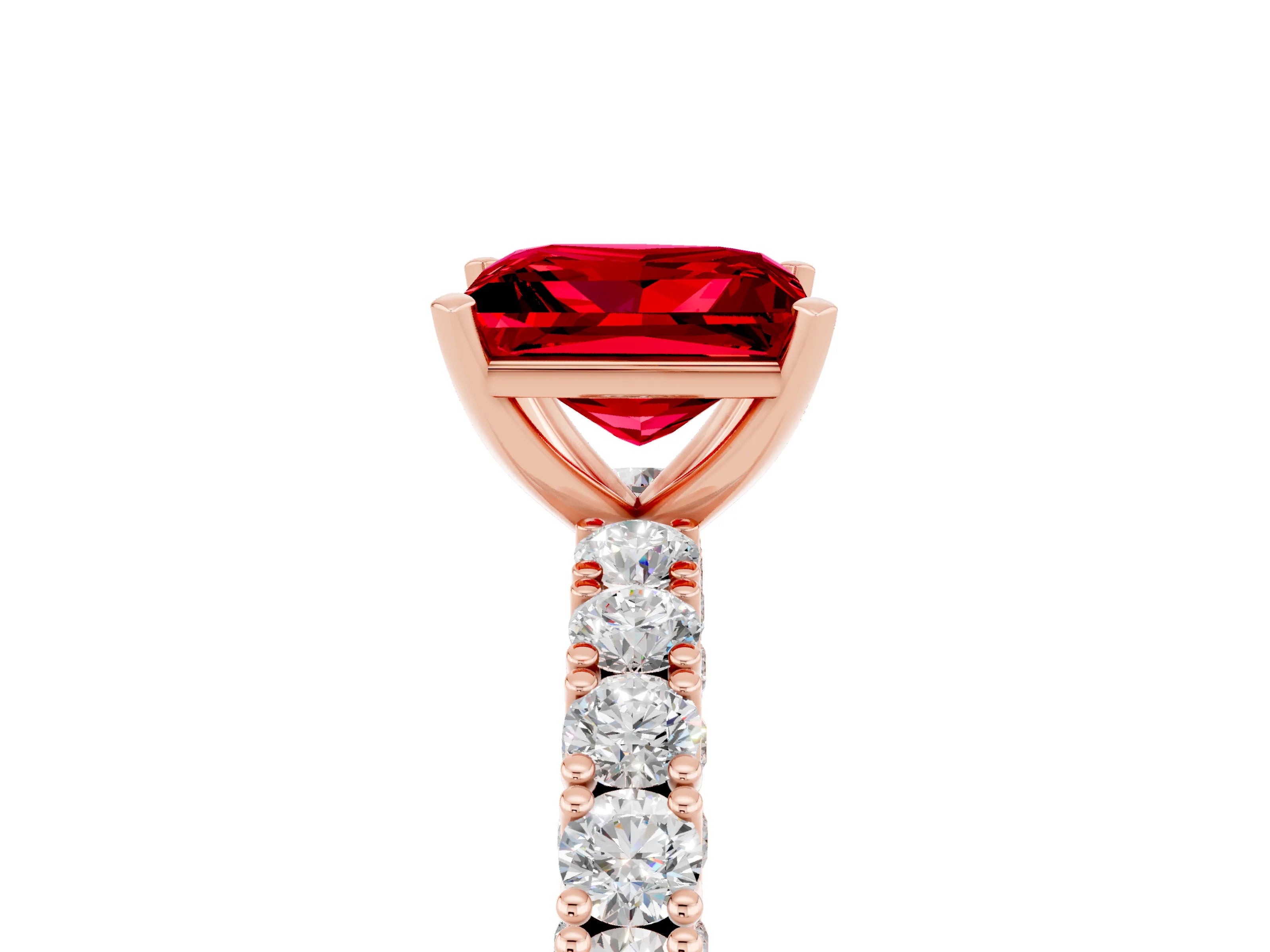 Rose gold Princess Cut Diamond Pavé Band Solitaire Ring with Prong Setting_5