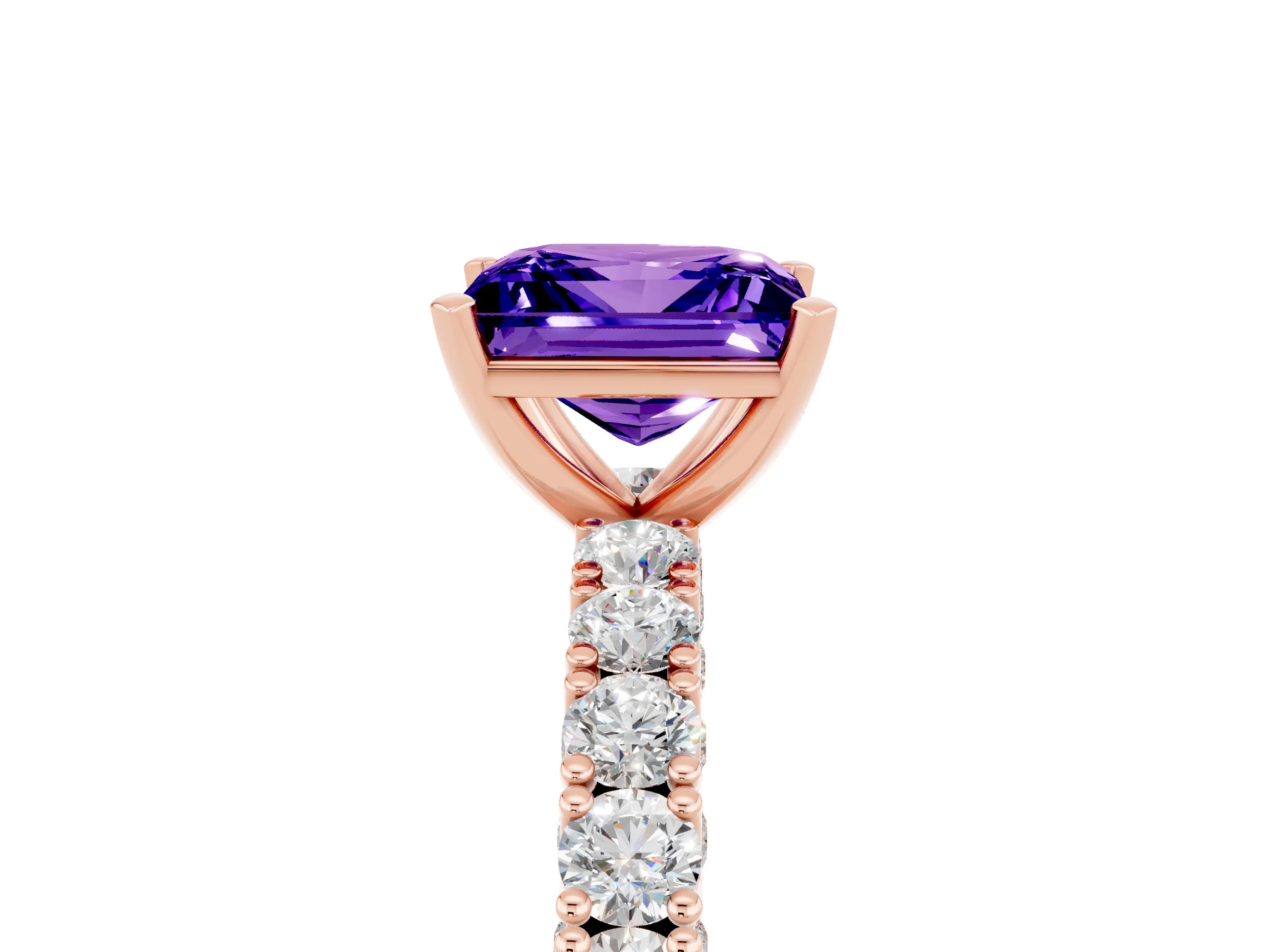 Rose gold Princess Cut Diamond Pavé Band Solitaire Ring with Prong Setting_5