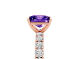 Rose gold Princess Cut Diamond Pavé Band Solitaire Ring with Prong Setting_5