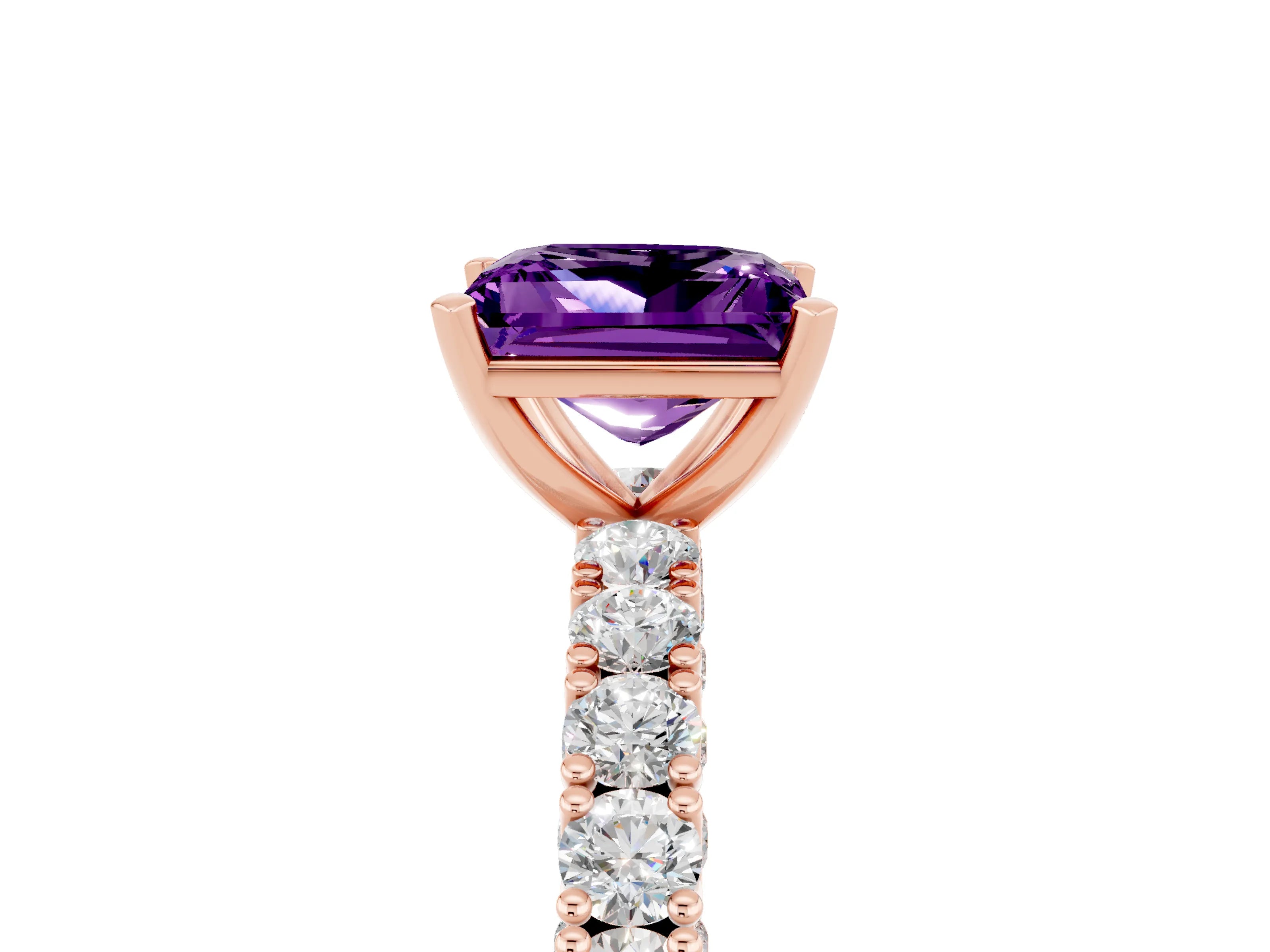 Rose gold Princess Cut Diamond Pavé Band Solitaire Ring with Prong Setting_5