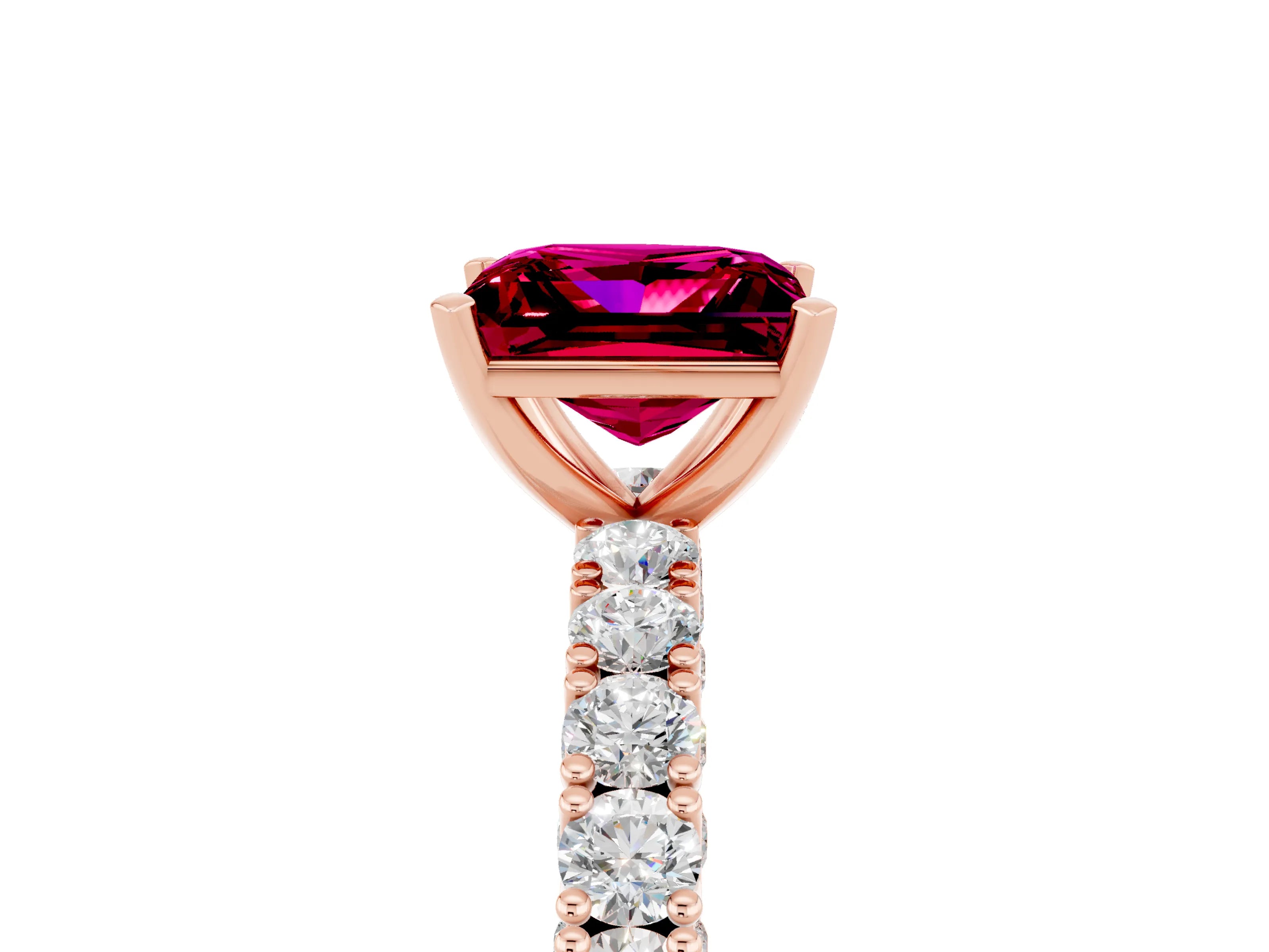 Rose gold Princess Cut Diamond Pavé Band Solitaire Ring with Prong Setting_5