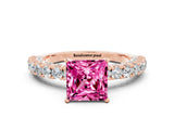 Rose gold Princess Cut Diamond Pavé Band Solitaire Ring with Prong Setting