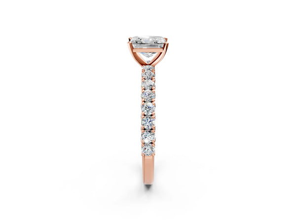 Rose gold Princess Cut Diamond Pavé Band Solitaire Ring with Prong Setting
