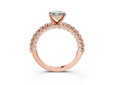Rose gold Princess Cut Diamond Pavé Band Solitaire Ring with Prong Setting_67
