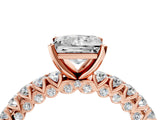 Rose gold Princess Cut Diamond Pavé Band Solitaire Ring with Prong Setting_68
