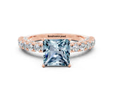 Rose gold Princess Cut Diamond Pavé Band Solitaire Ring with Prong Setting