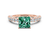 Rose gold Princess Cut Diamond Pavé Band Solitaire Ring with Prong Setting