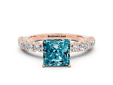 Rose gold Princess Cut Diamond Pavé Band Solitaire Ring with Prong Setting