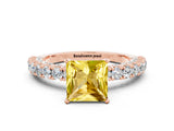 Rose gold Princess Cut Diamond Pavé Band Solitaire Ring with Prong Setting