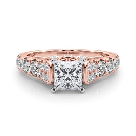 Rose gold Princess Cut Diamond Pavé Band Solitaire with Four-Prong Setting 1