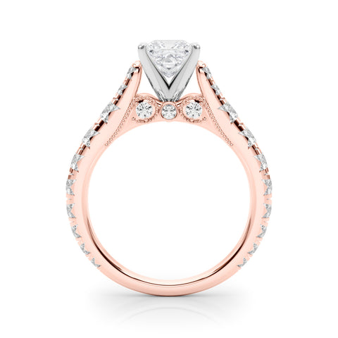 Rose gold Princess Cut Diamond Pavé Band Solitaire with Four-Prong Setting 2