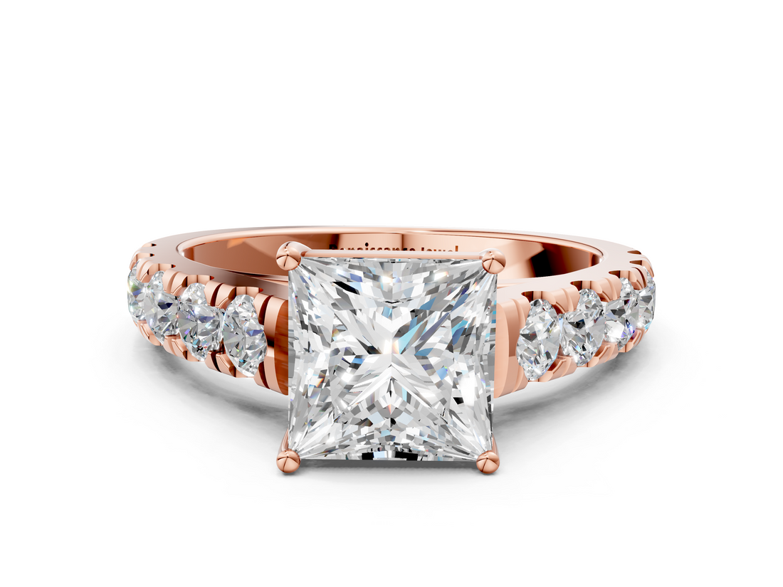 Rose gold Princess Cut Diamond Pavé Band Solitaire with Four-Prong Setting_24