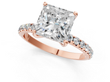 Rose gold Princess Cut Diamond Pavé Band Solitaire with Four-Prong Setting_4