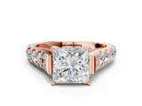 Rose gold Princess Cut Diamond Pavé Band Solitaire with Four-Prong Setting_40