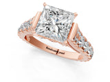 Rose gold Princess Cut Diamond Pavé Band Solitaire with Four-Prong Setting_41