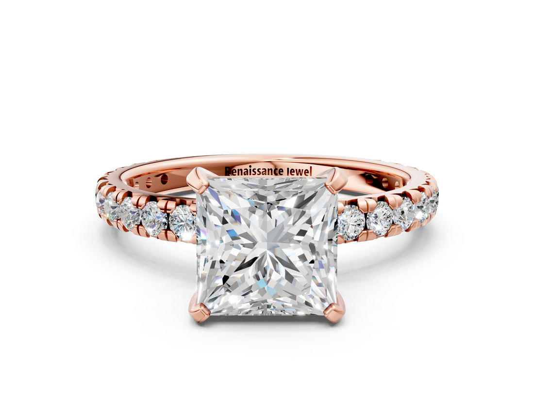 Rose gold Princess Cut Diamond Pavé Band with Four-Prong Setting_51