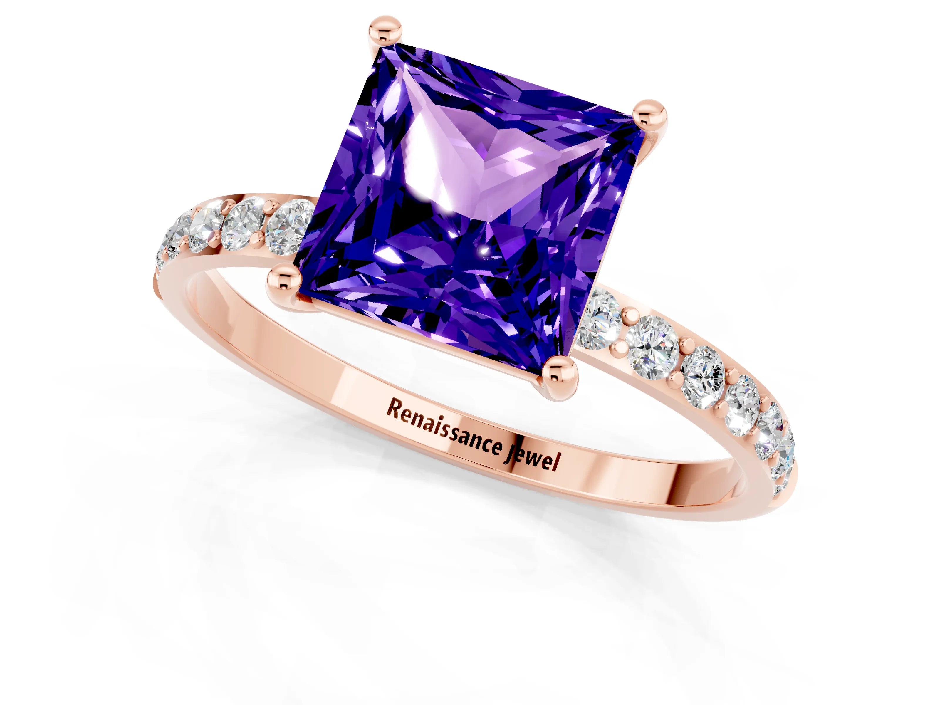 Rose gold Princess Cut Diamond Pavé Band with Six-Prong Setting_1
