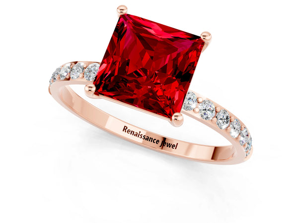 Rose gold Princess Cut Diamond Pavé Band with Six-Prong Setting