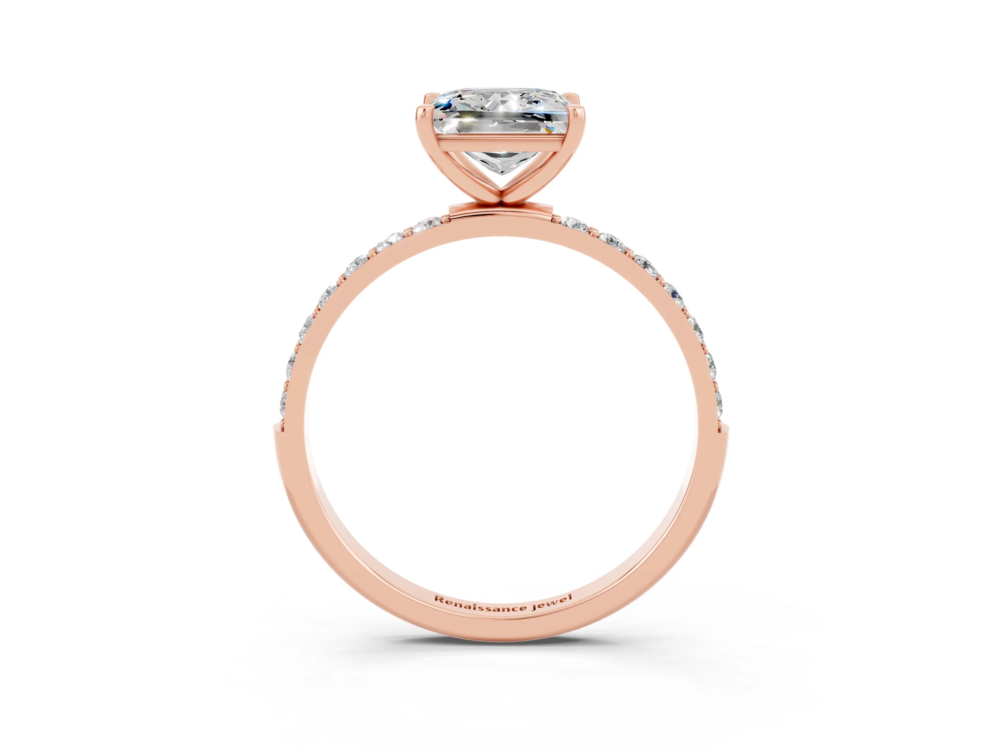 Rose gold Princess Cut Diamond Pavé Band with Six-Prong Setting_3