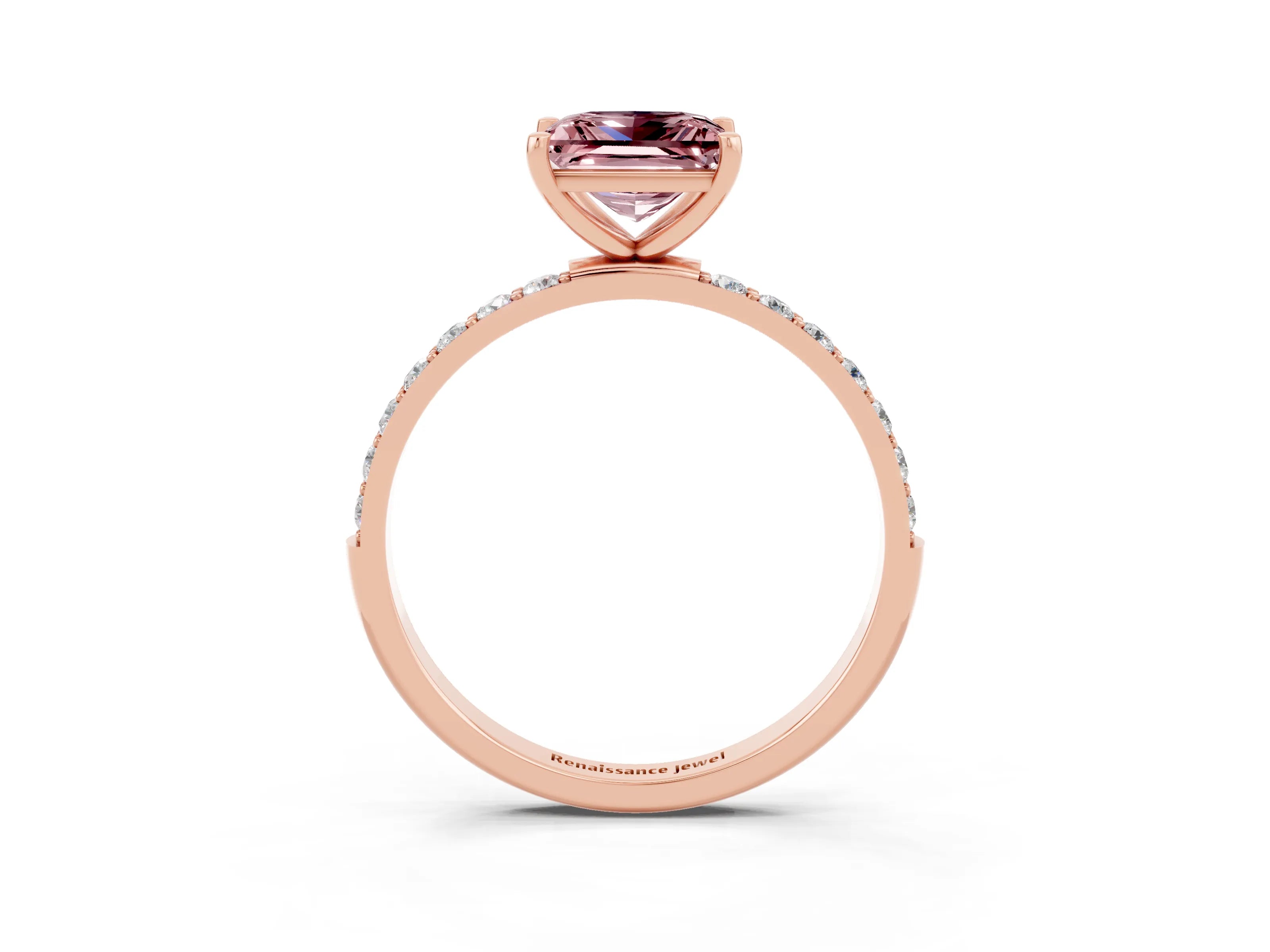 Rose gold Princess Cut Diamond Pavé Band with Six-Prong Setting_3