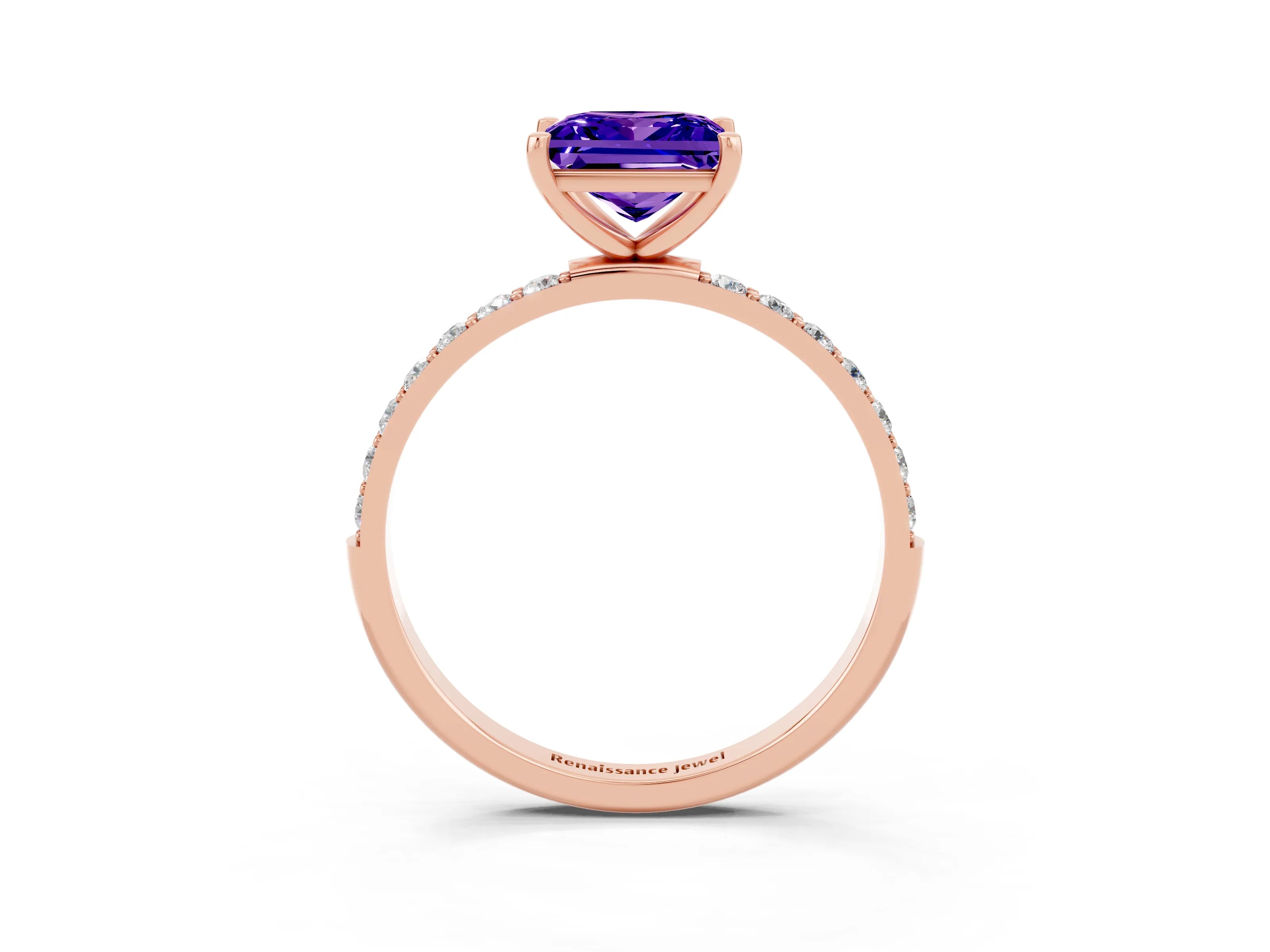 Rose gold Princess Cut Diamond Pavé Band with Six-Prong Setting_3