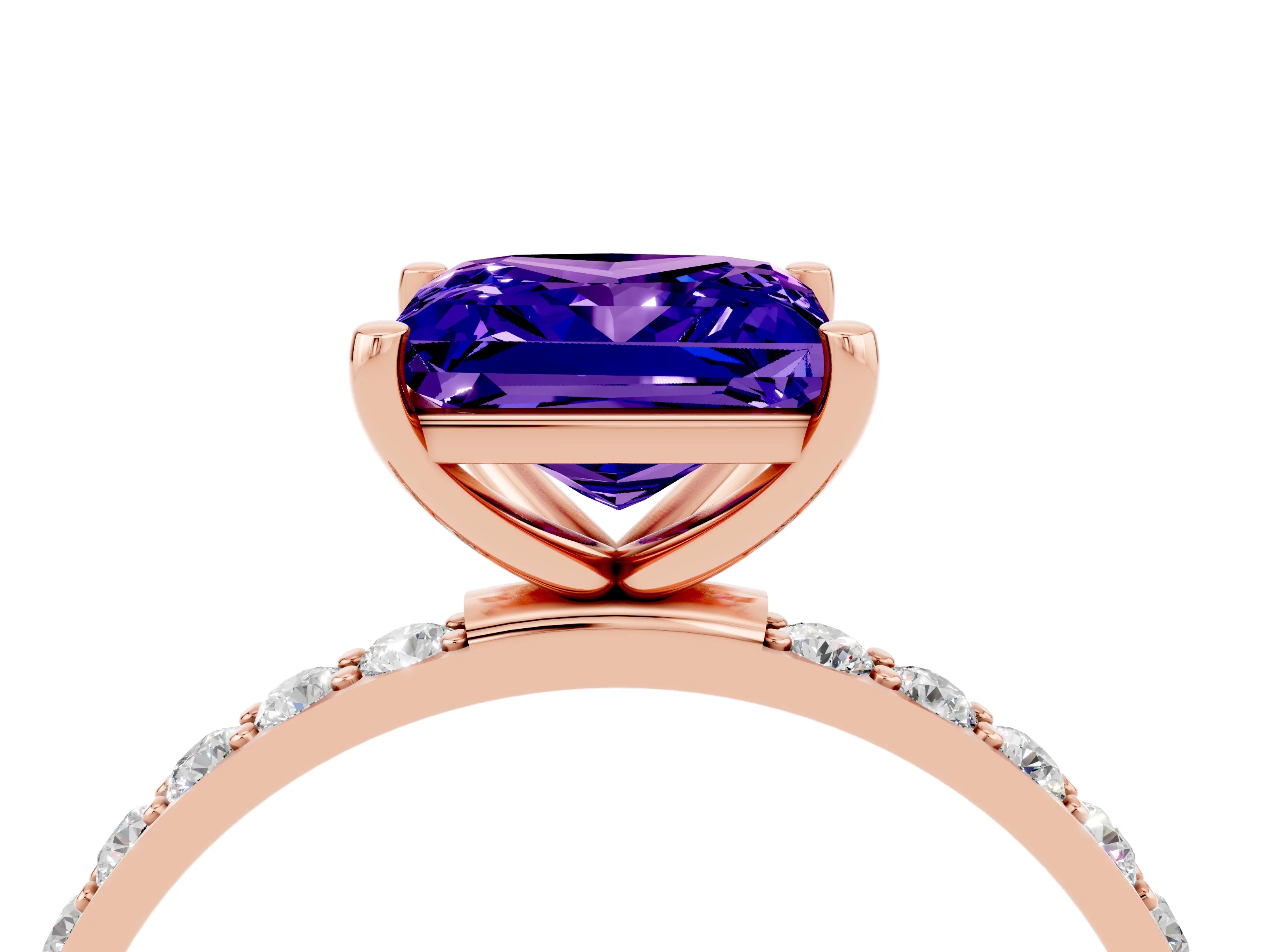Rose gold Princess Cut Diamond Pavé Band with Six-Prong Setting_4