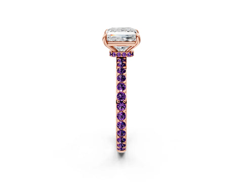 Rose gold Princess Cut Diamond Pavé Engagement Ring with Round with Amethyst side stone Accents and Prong Setting_2