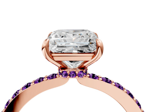 Rose gold Princess Cut Diamond Pavé Engagement Ring with Round with Amethyst side stone Accents and Prong Setting_4