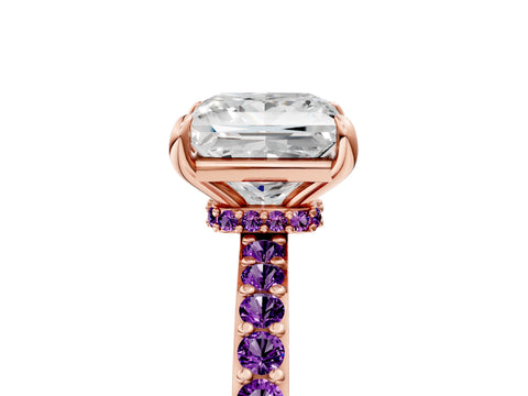 Rose gold Princess Cut Diamond Pavé Engagement Ring with Round with Amethyst side stone Accents and Prong Setting_5