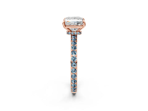 Rose gold Princess Cut Diamond Pavé Engagement Ring with Round with Aquamarine side stone Accents and Prong Setting_2
