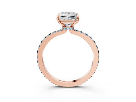 Rose gold Princess Cut Diamond Pavé Engagement Ring with Round with Aquamarine side stone Accents and Prong Setting_3