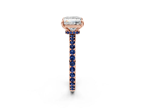 Rose gold Princess Cut Diamond Pavé Engagement Ring with Round with Blue Sapphire side stone Accents and Prong Setting_2
