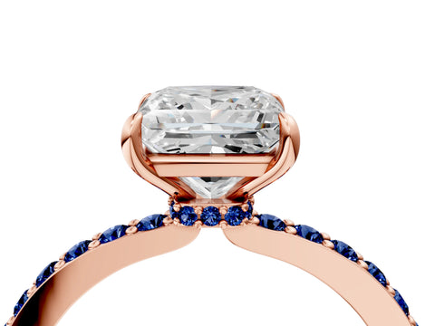Rose gold Princess Cut Diamond Pavé Engagement Ring with Round with Blue Sapphire side stone Accents and Prong Setting_4