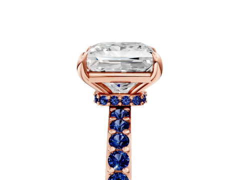 Rose gold Princess Cut Diamond Pavé Engagement Ring with Round with Blue Sapphire side stone Accents and Prong Setting_5
