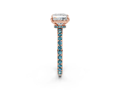 Rose gold Princess Cut Diamond Pavé Engagement Ring with Round with Blue Topaz side stone Accents and Prong Setting_2