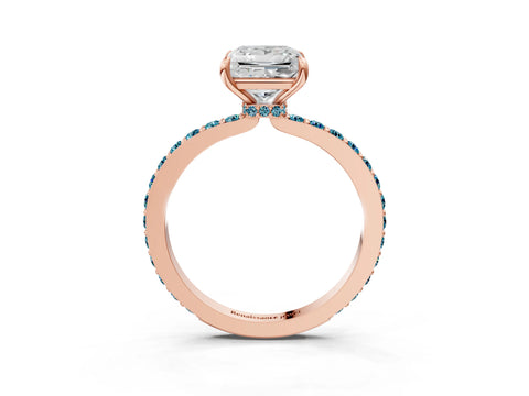 Rose gold Princess Cut Diamond Pavé Engagement Ring with Round with Blue Topaz side stone Accents and Prong Setting_3