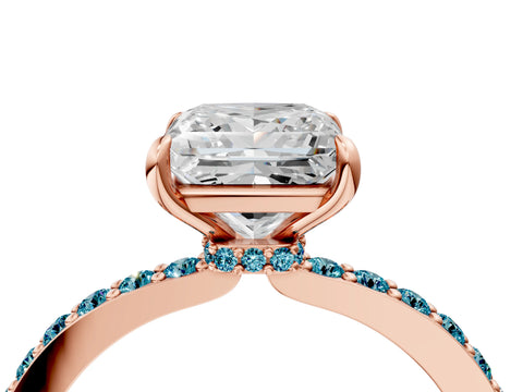 Rose gold Princess Cut Diamond Pavé Engagement Ring with Round with Blue Topaz side stone Accents and Prong Setting_4