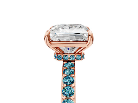 Rose gold Princess Cut Diamond Pavé Engagement Ring with Round with Blue Topaz side stone Accents and Prong Setting_5