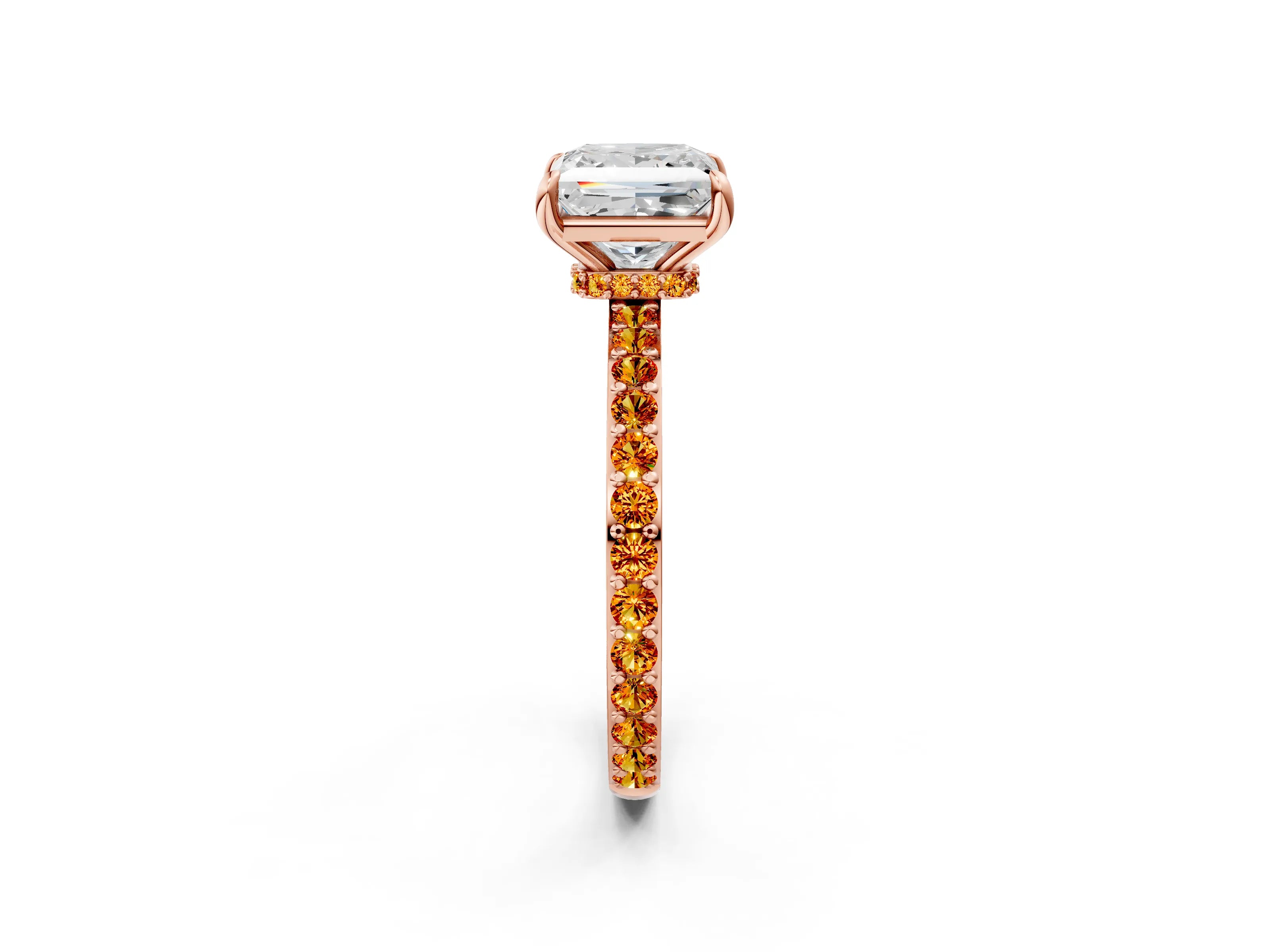 Rose gold Princess Cut Diamond Pavé Engagement Ring with Round with Citrine side stone Accents and Prong Setting_2