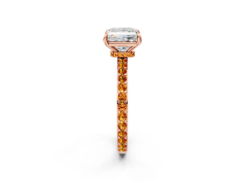 Rose gold Princess Cut Diamond Pavé Engagement Ring with Round with Citrine side stone Accents and Prong Setting_2