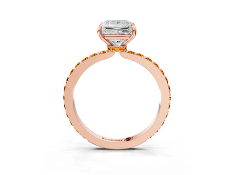 Rose gold Princess Cut Diamond Pavé Engagement Ring with Round with Citrine side stone Accents and Prong Setting_3