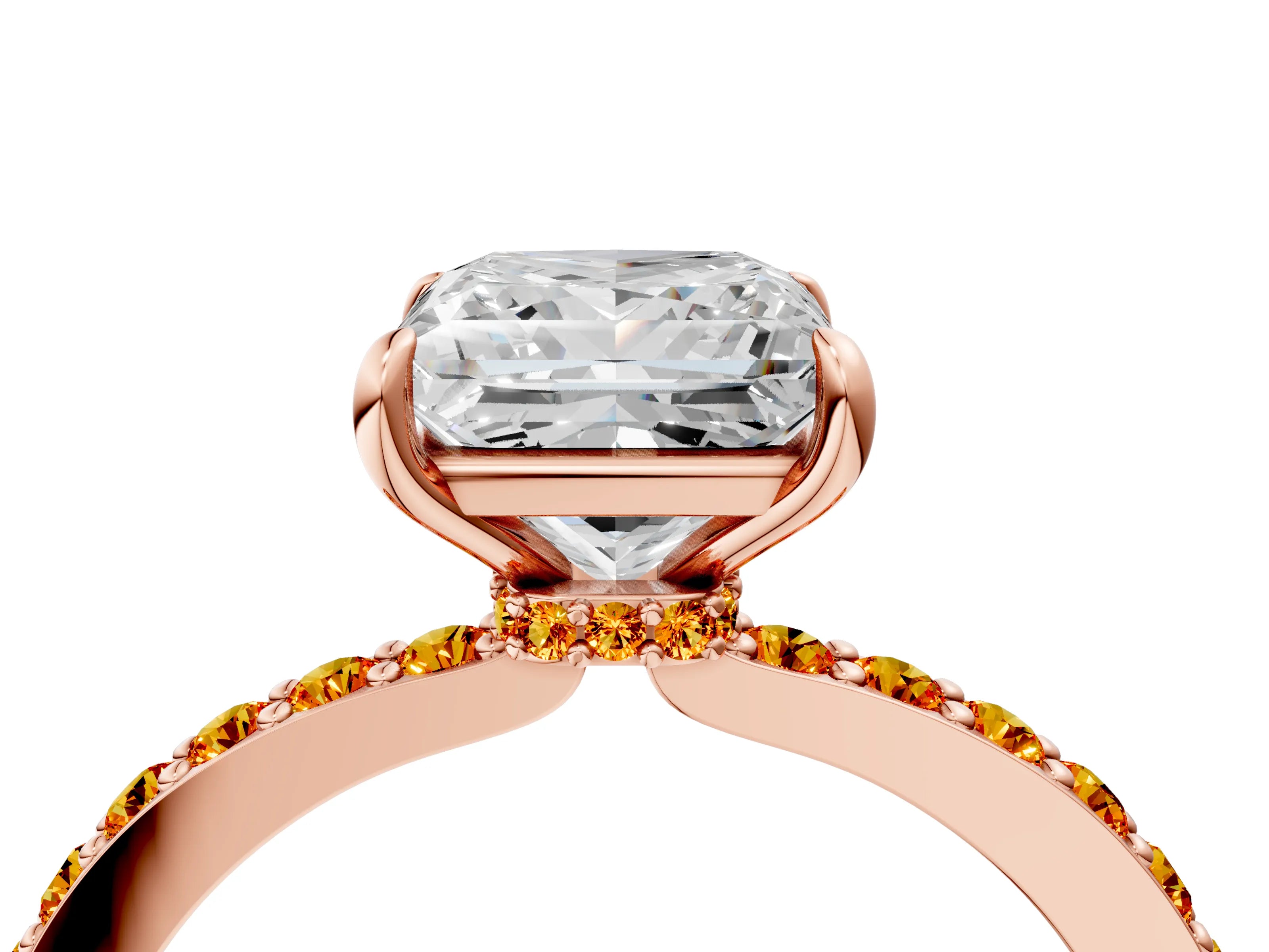 Rose gold Princess Cut Diamond Pavé Engagement Ring with Round with Citrine side stone Accents and Prong Setting_4