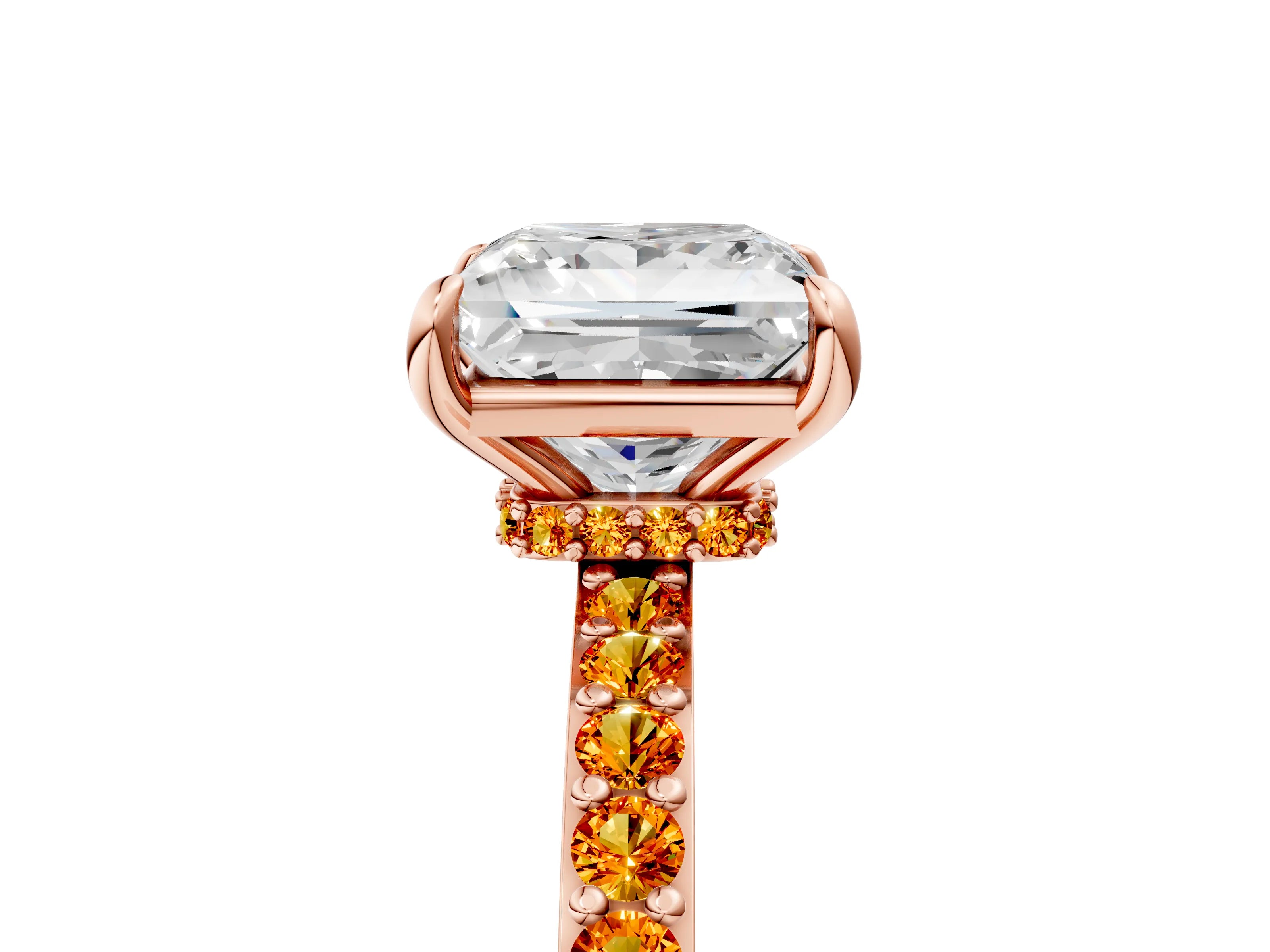 Rose gold Princess Cut Diamond Pavé Engagement Ring with Round with Citrine side stone Accents and Prong Setting_5