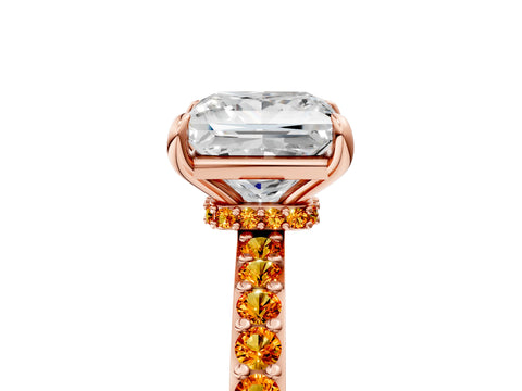 Rose gold Princess Cut Diamond Pavé Engagement Ring with Round with Citrine side stone Accents and Prong Setting_5