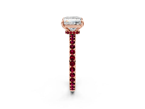 Rose gold Princess Cut Diamond Pavé Engagement Ring with Round with Garnet side stone Accents and Prong Setting_2
