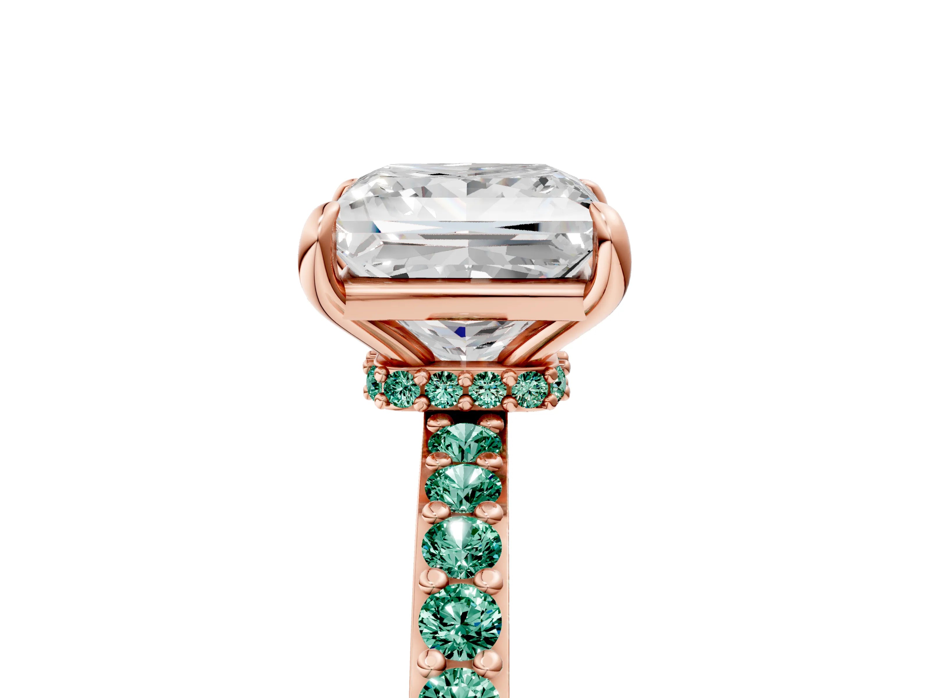 Rose gold Princess Cut Diamond Pavé Engagement Ring with Round with Green Sapphire side stone Accents and Prong Setting_5