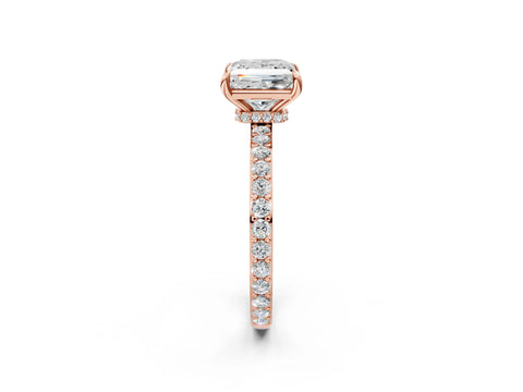 Rose gold Princess Cut Diamond Pavé Engagement Ring with Round with Moissanite side stone Accents and Prong Setting_2