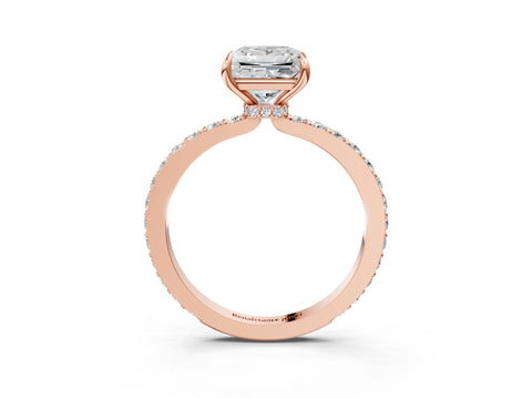 Rose gold Princess Cut Diamond Pavé Engagement Ring with Round with Moissanite side stone Accents and Prong Setting_3