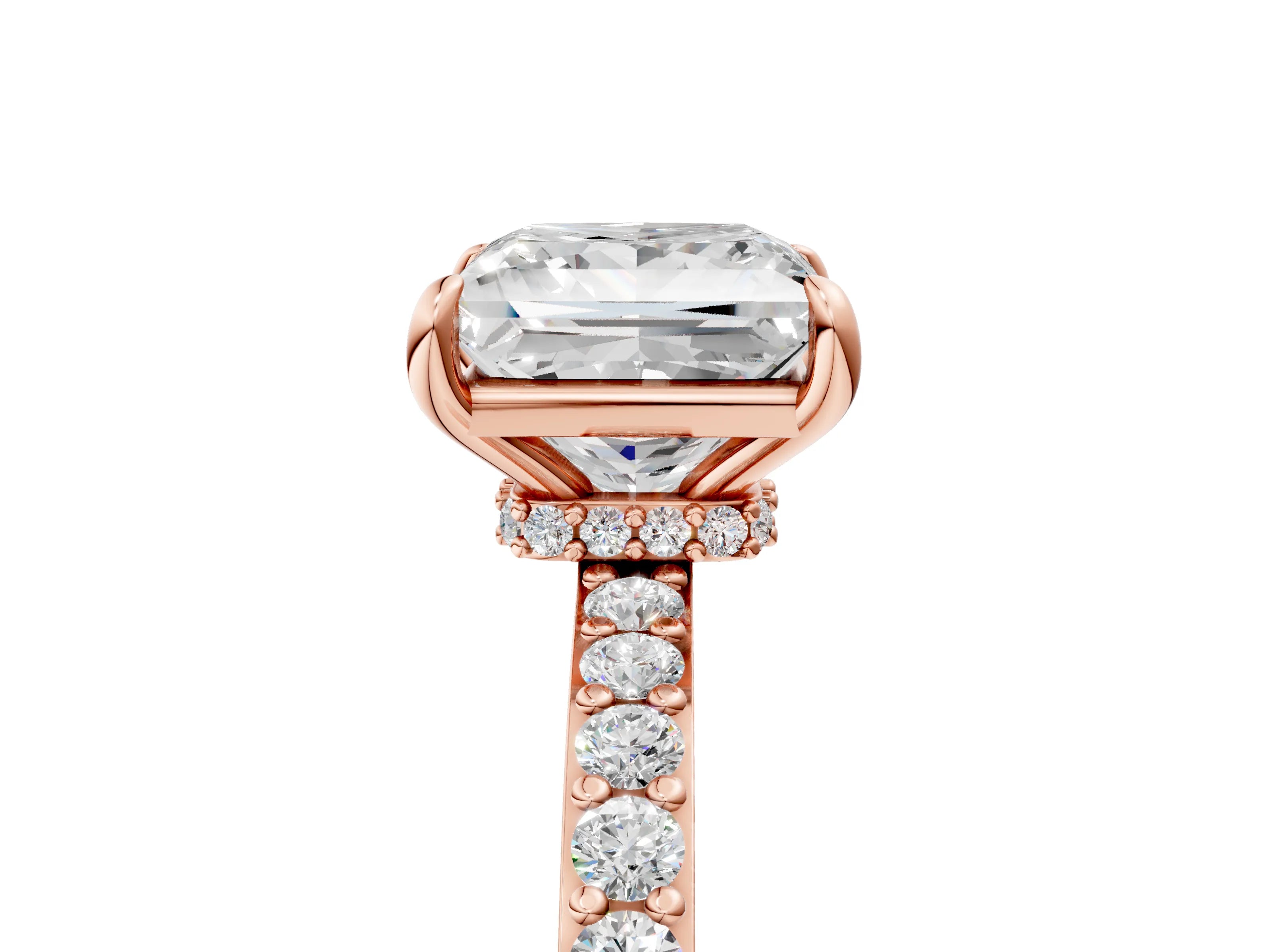 Rose gold Princess Cut Diamond Pavé Engagement Ring with Round with Moissanite side stone Accents and Prong Setting_5
