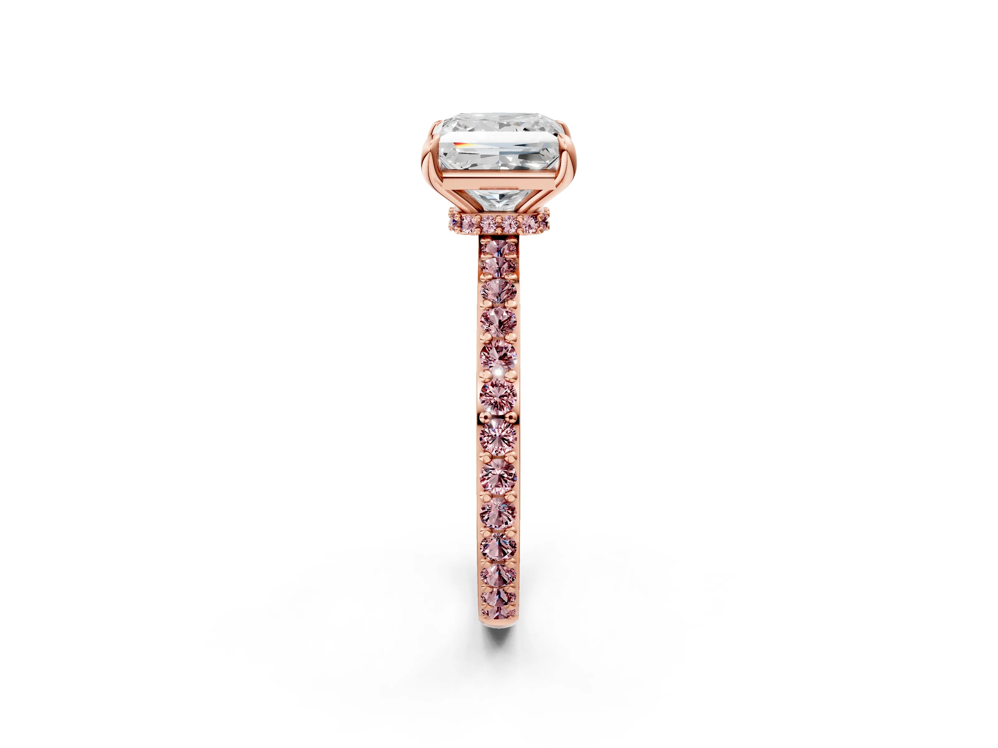 Rose gold Princess Cut Diamond Pavé Engagement Ring with Round with Morganite side stone Accents and Prong Setting_2